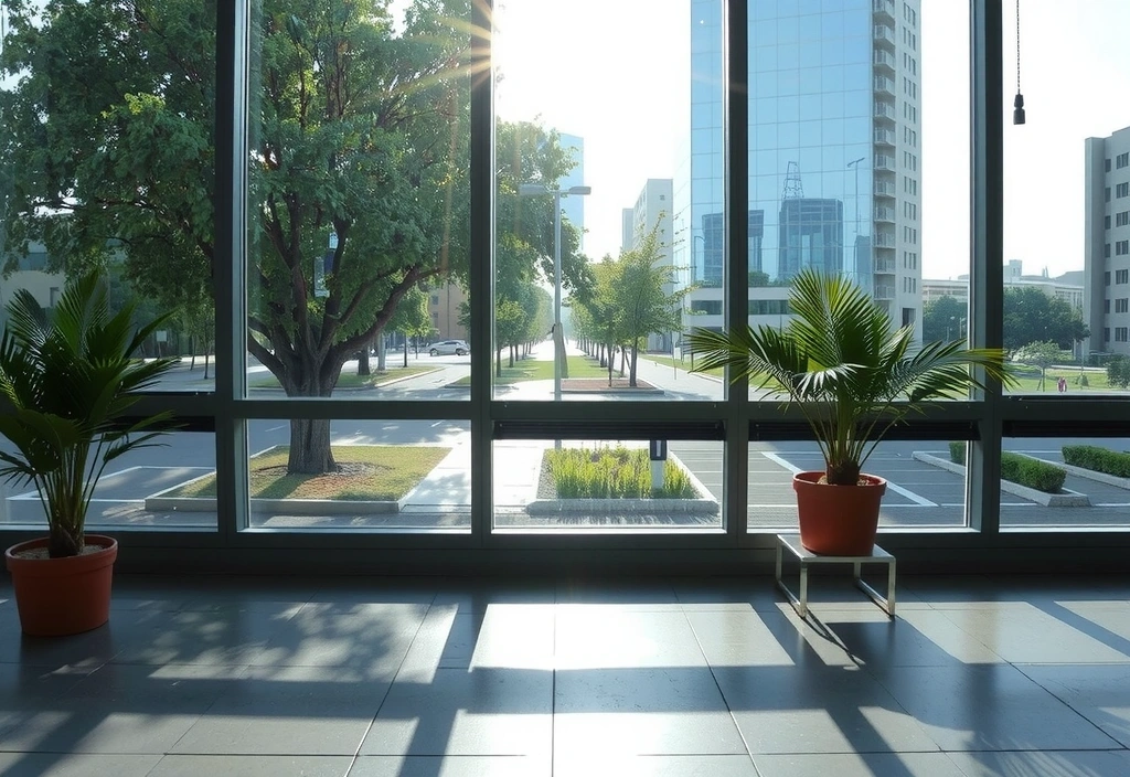 Ventanales limpios en una oficina