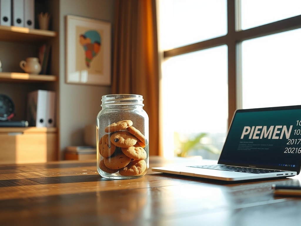 Ilustración conceptual de cookies y datos digitales en un entorno limpio